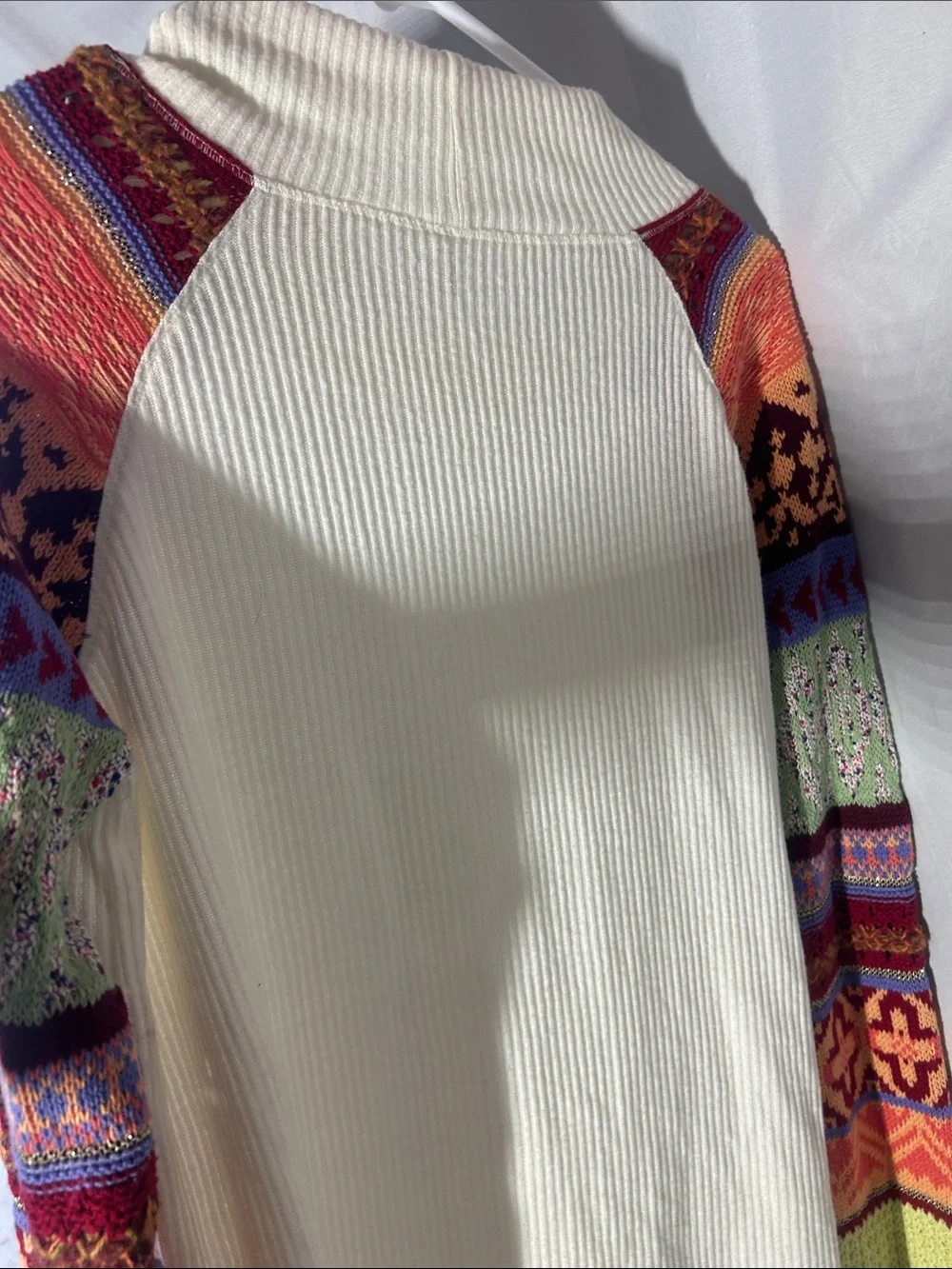 Free People Cream Turtleneck with Multicolor Fair Isle Sleeves
